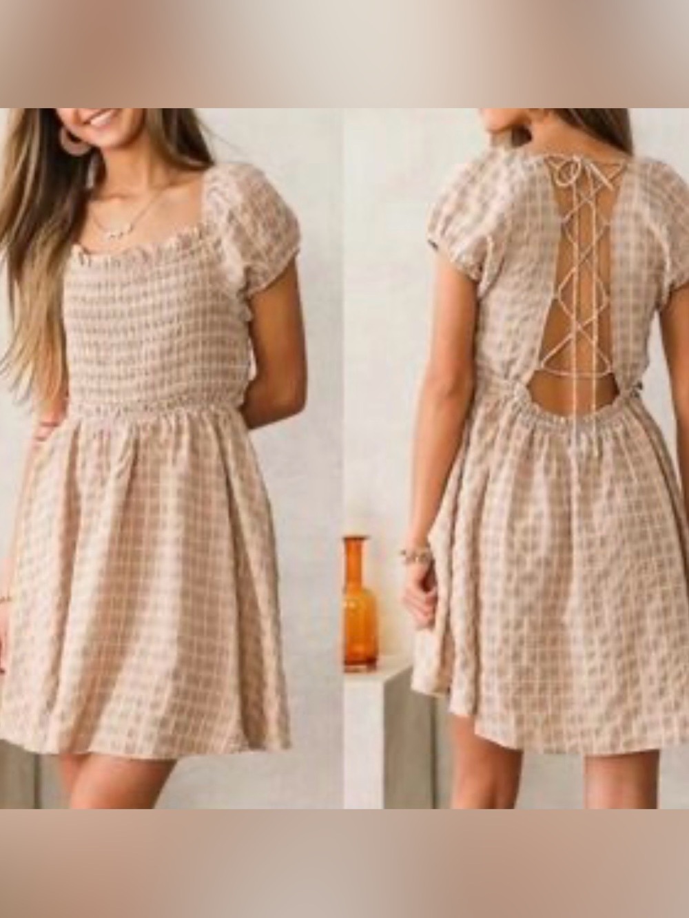 Free People Checkered Smocked Dress